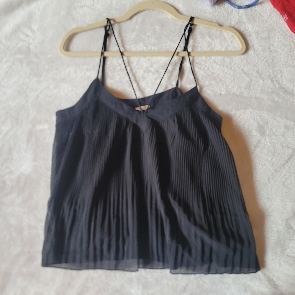 Y2K Hollister Womens Black Pleated Cami Top XS Goth Coquette Fairycore Boho Chic